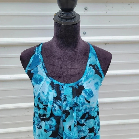 Express Floral Semi Sheer Sleeveless Racerback Top Blouse Tank Green Black XS - Picture 6 of 9